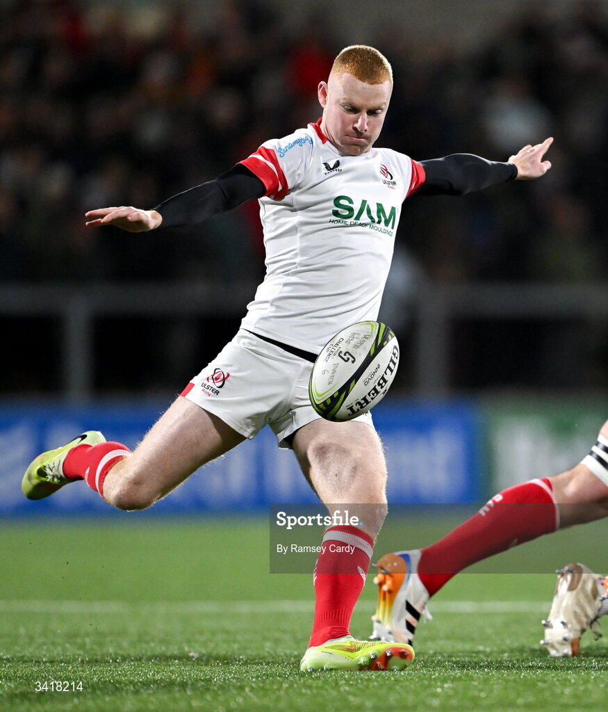 4 April 2026; Nathan Doak of Ulster during the EPCR Challenge Cup match between Ulster and Ospreys at Affidea Stadium in Belfast. Photo by Ramsey Cardy/Sportsfile