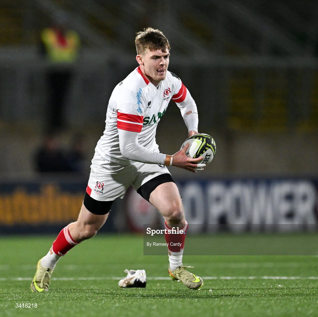 4 April 2026; Jake Flannery of Ulster during the EPCR Challenge Cup match between Ulster and Ospreys at Affidea Stadium in Belfast. Photo by Ramsey Cardy/Sportsfile