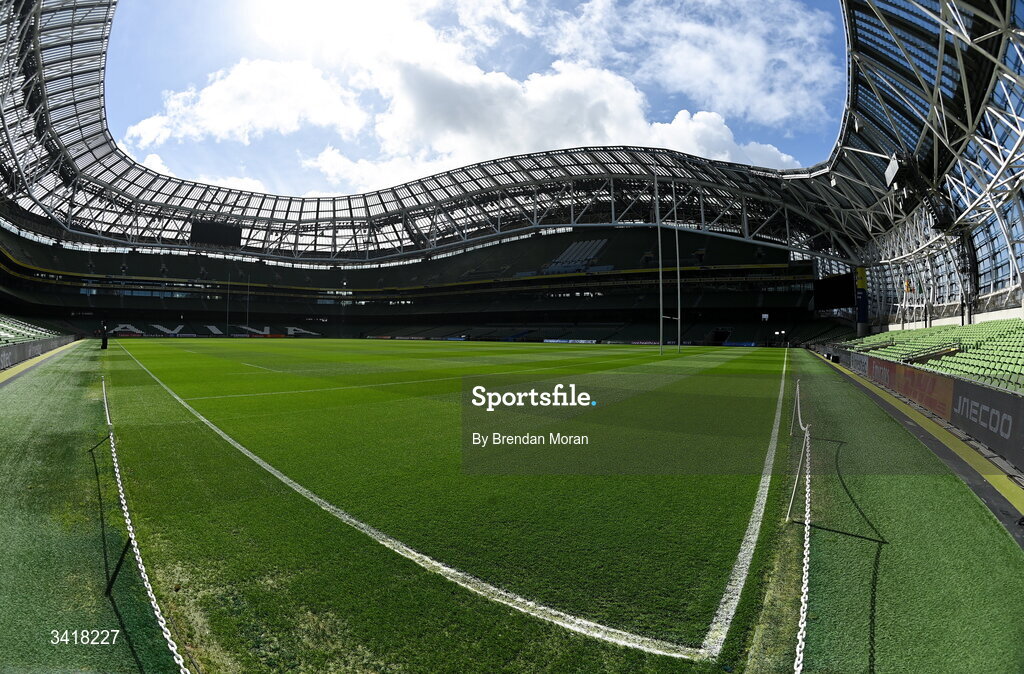 5 April 2026; A general view of the Aviva Stadium before the Investec Champions Cup match between Leinster and Edinburgh in Dublin. Photo by Brendan Moran/Sportsfile