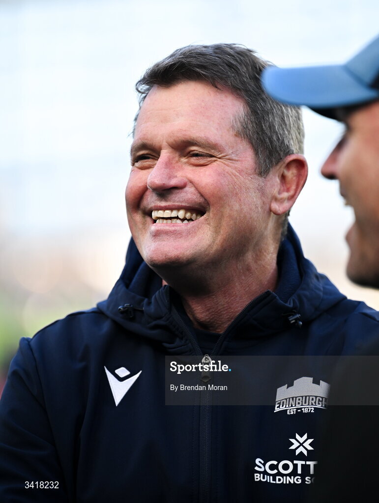 5 April 2026; Edinburgh head coach Sean Everitt before the Investec Champions Cup match between Leinster and Edinburgh at the Aviva Stadium in Dublin. Photo by Brendan Moran/Sportsfile