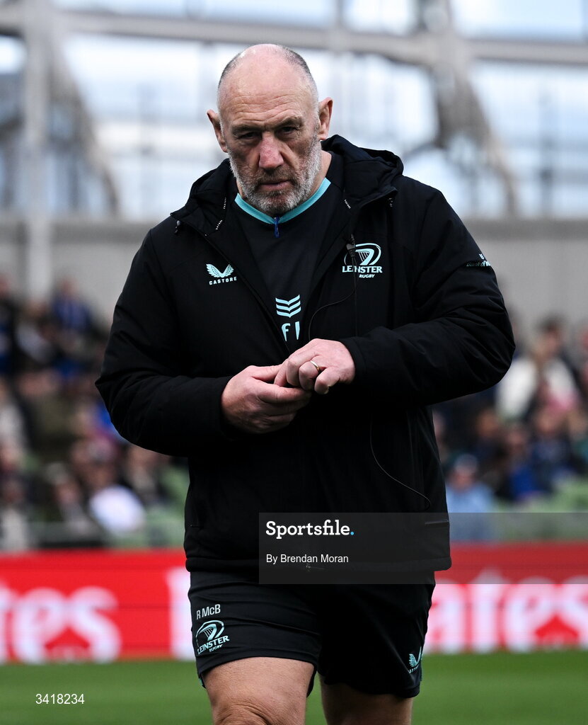 5 April 2026; Leinster assistant coach Robin McBryde before the Investec Champions Cup match between Leinster and Edinburgh at the Aviva Stadium in Dublin. Photo by Brendan Moran/Sportsfile
