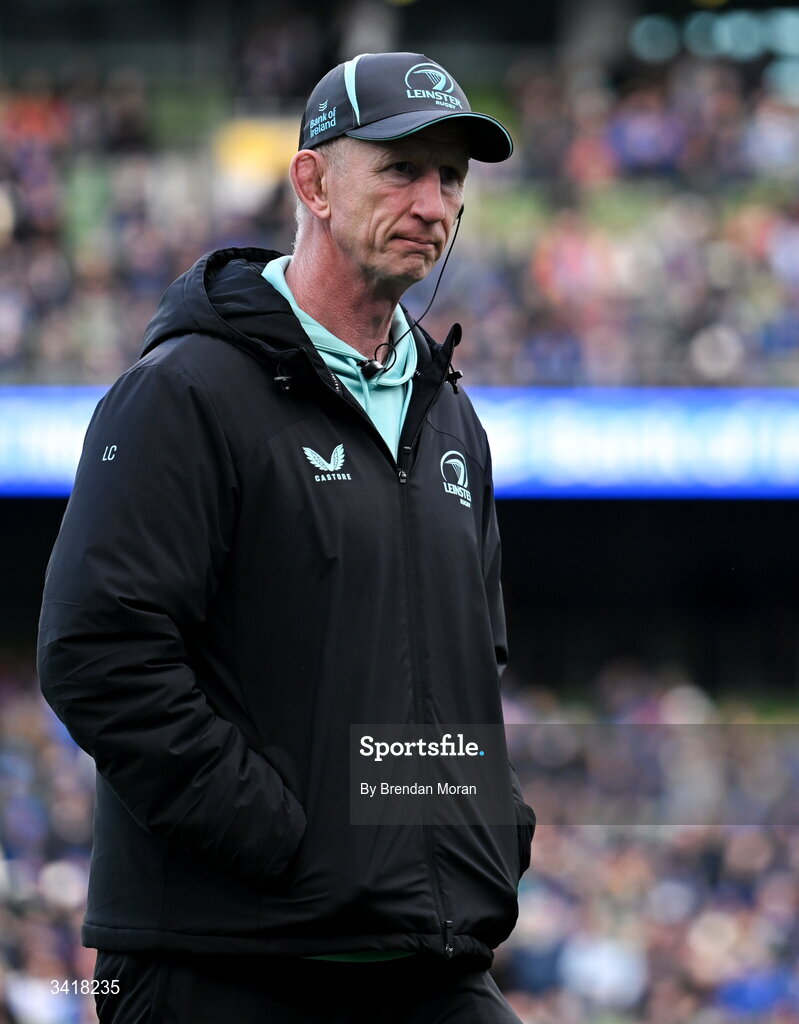 5 April 2026; Leinster head coach Leo Cullen before the Investec Champions Cup match between Leinster and Edinburgh at the Aviva Stadium in Dublin. Photo by Brendan Moran/Sportsfile