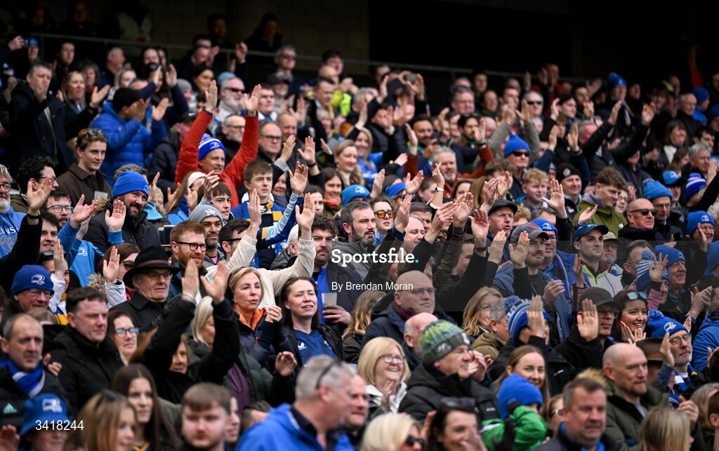 5 April 2026; Leinster supporters during the Investec Champions Cup match between Leinster and Edinburgh at the Aviva Stadium in Dublin. Photo by Brendan Moran/Sportsfile
