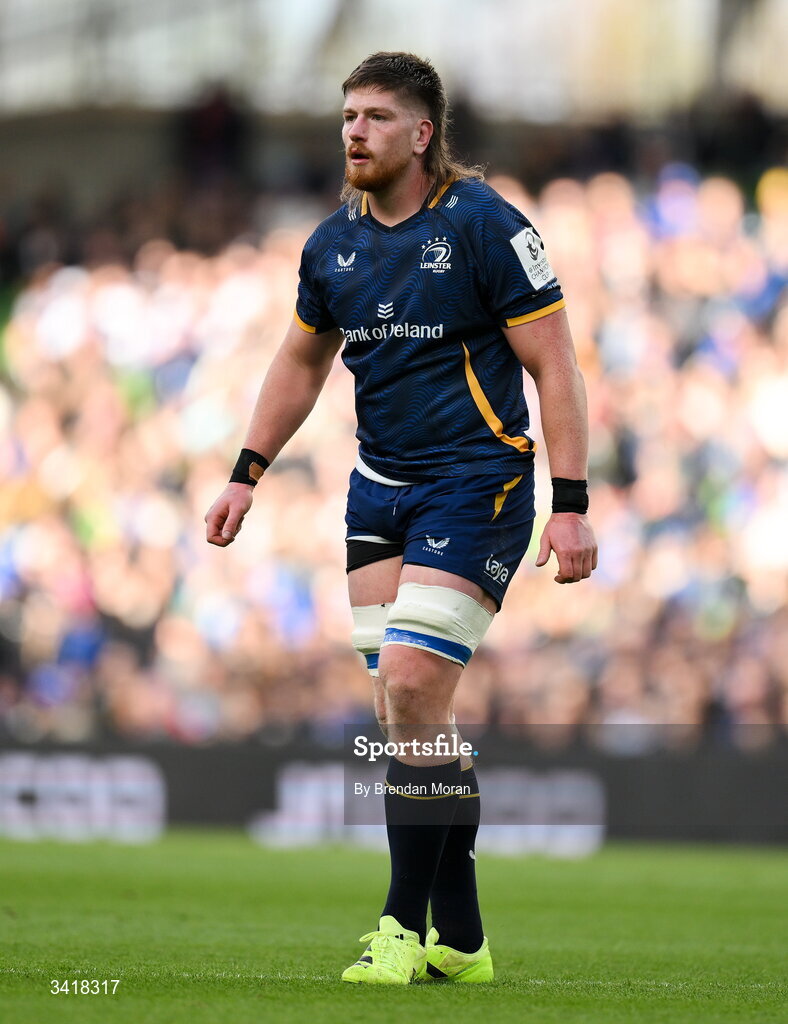 5 April 2026; Joe McCarthy of Leinster during the Investec Champions Cup match between Leinster and Edinburgh at the Aviva Stadium in Dublin. Photo by Brendan Moran/Sportsfile
