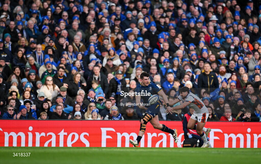 5 April 2026; Dan Sheehan of Leinster makes a break during the Investec Champions Cup match between Leinster and Edinburgh at the Aviva Stadium in Dublin. Photo by Brendan Moran/Sportsfile