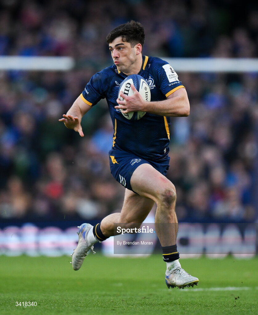 5 April 2026; Jimmy O'Brien of Leinster during the Investec Champions Cup match between Leinster and Edinburgh at the Aviva Stadium in Dublin. Photo by Brendan Moran/Sportsfile