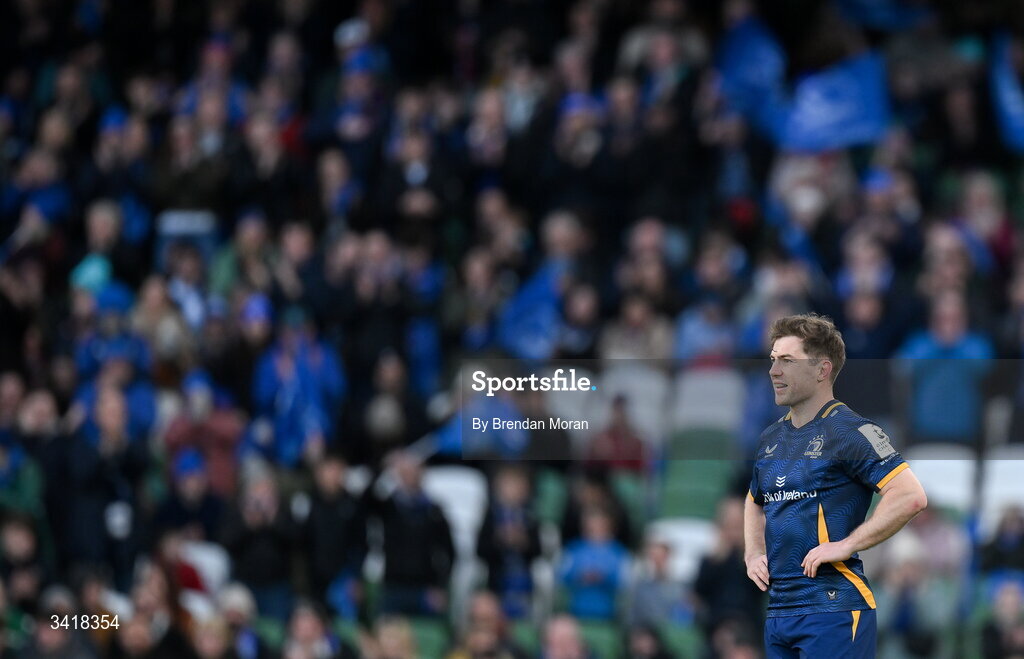 5 April 2026; Luke McGrath of Leinster during the Investec Champions Cup match between Leinster and Edinburgh at the Aviva Stadium in Dublin. Photo by Brendan Moran/Sportsfile