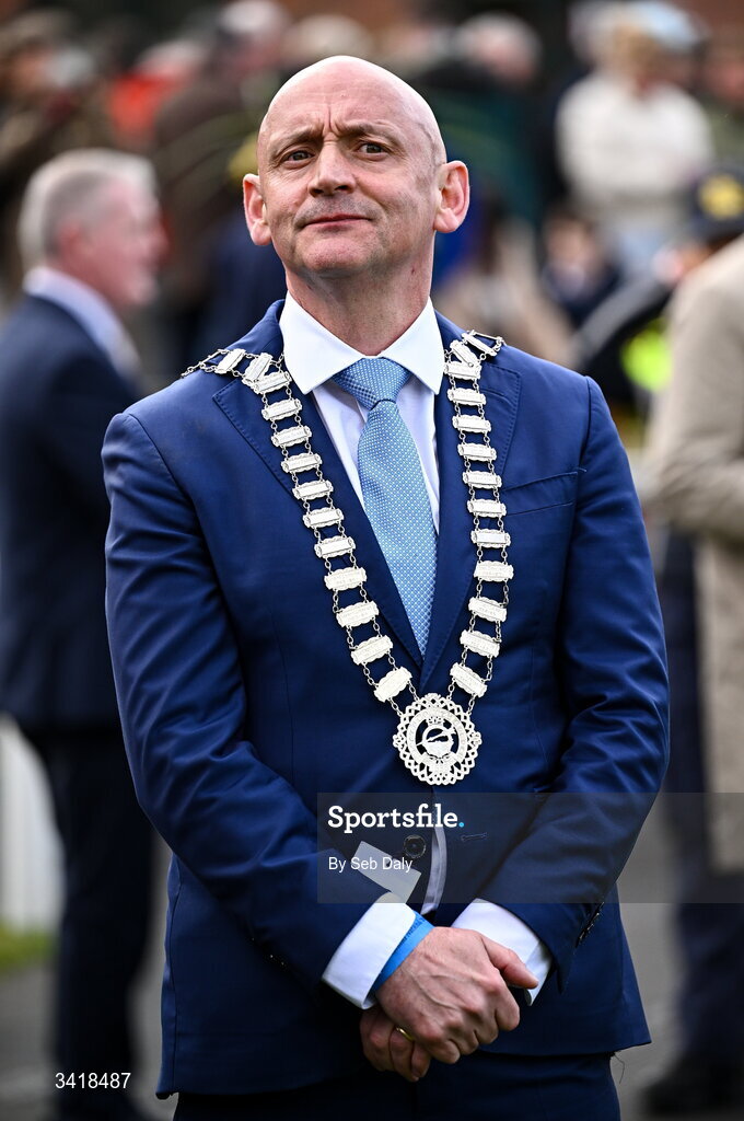 6 April 2026; Cllr Wayne Harding, Meath County Council chairperson, during day three of the Fairyhouse Easter Festival at Fairyhouse Racecourse in Ratoath, Meath. Photo by Seb Daly/Sportsfile