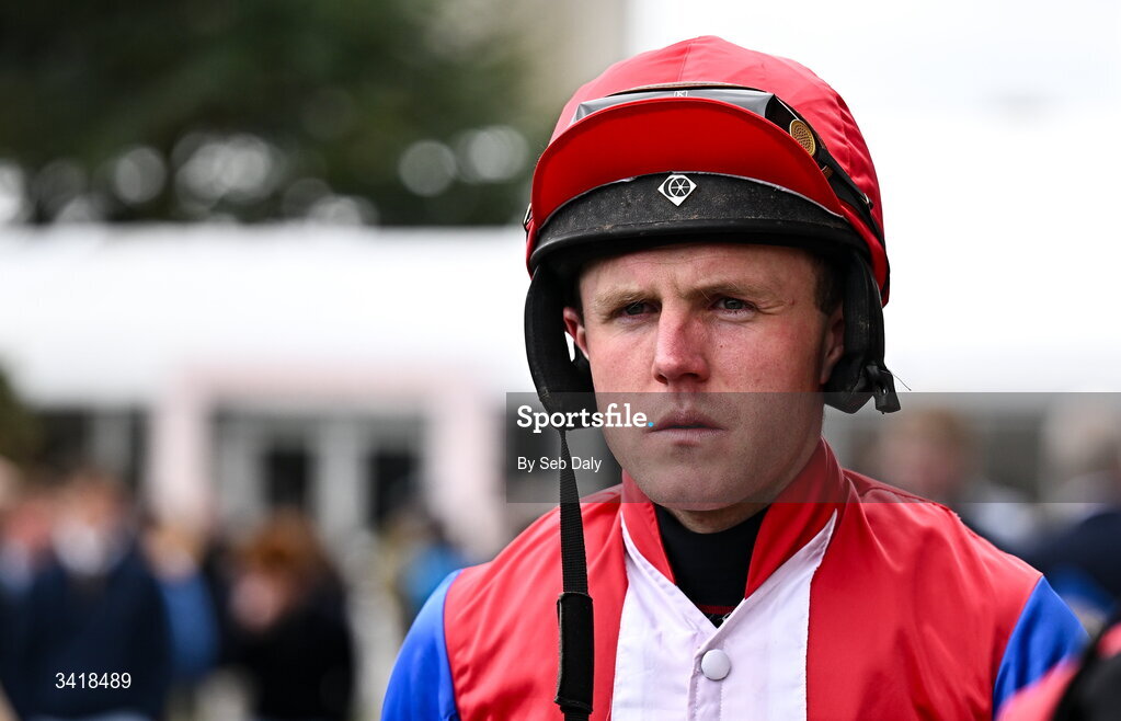 6 April 2026; Jockey Kieren Edward Buckley before the Farmhouse Foods Novice Handicap Hurdle during day three of the Fairyhouse Easter Festival at Fairyhouse Racecourse in Ratoath, Meath. Photo by Seb Daly/Sportsfile