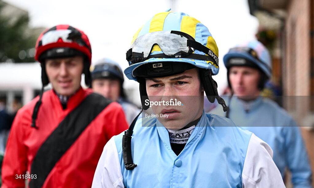 6 April 2026; Jockey Josh Williamson before the Farmhouse Foods Novice Handicap Hurdle during day three of the Fairyhouse Easter Festival at Fairyhouse Racecourse in Ratoath, Meath. Photo by Seb Daly/Sportsfile