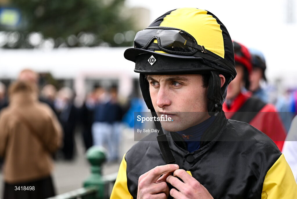 6 April 2026; Jockey Brian Barry before the Farmhouse Foods Novice Handicap Hurdle during day three of the Fairyhouse Easter Festival at Fairyhouse Racecourse in Ratoath, Meath. Photo by Seb Daly/Sportsfile