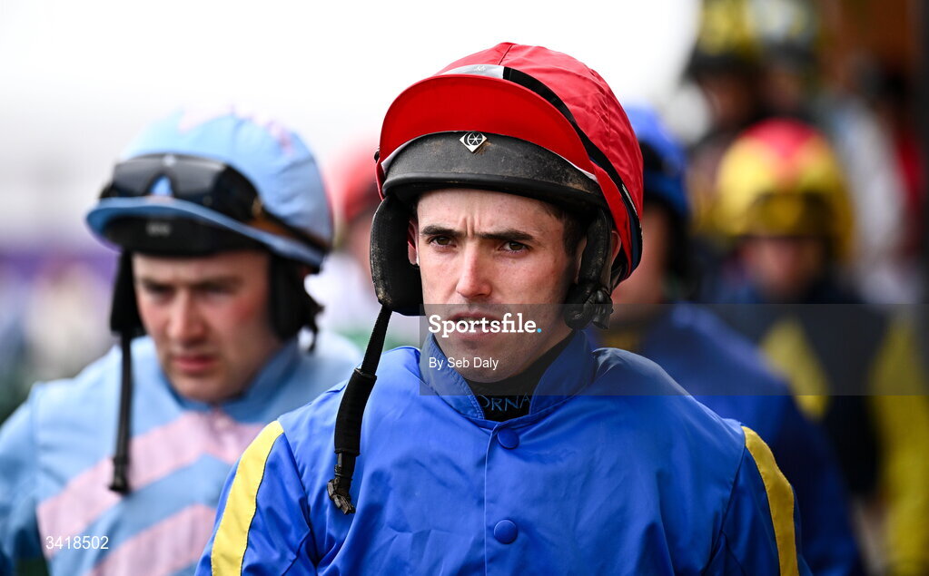 6 April 2026; Jockey Darragh O'Keeffe before the Farmhouse Foods Novice Handicap Hurdle during day three of the Fairyhouse Easter Festival at Fairyhouse Racecourse in Ratoath, Meath. Photo by Seb Daly/Sportsfile