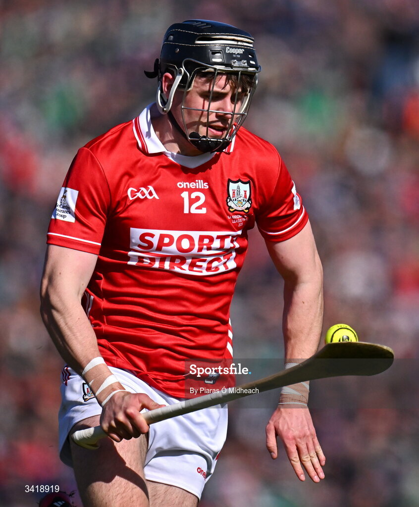 5 April 2026; Darragh Fitzgibbon of Cork during the Allianz Hurling League Division 1A final match between Limerick and Cork at TUS Gaelic Grounds in Limerick. Photo by Piaras Ó Mídheach/Sportsfile