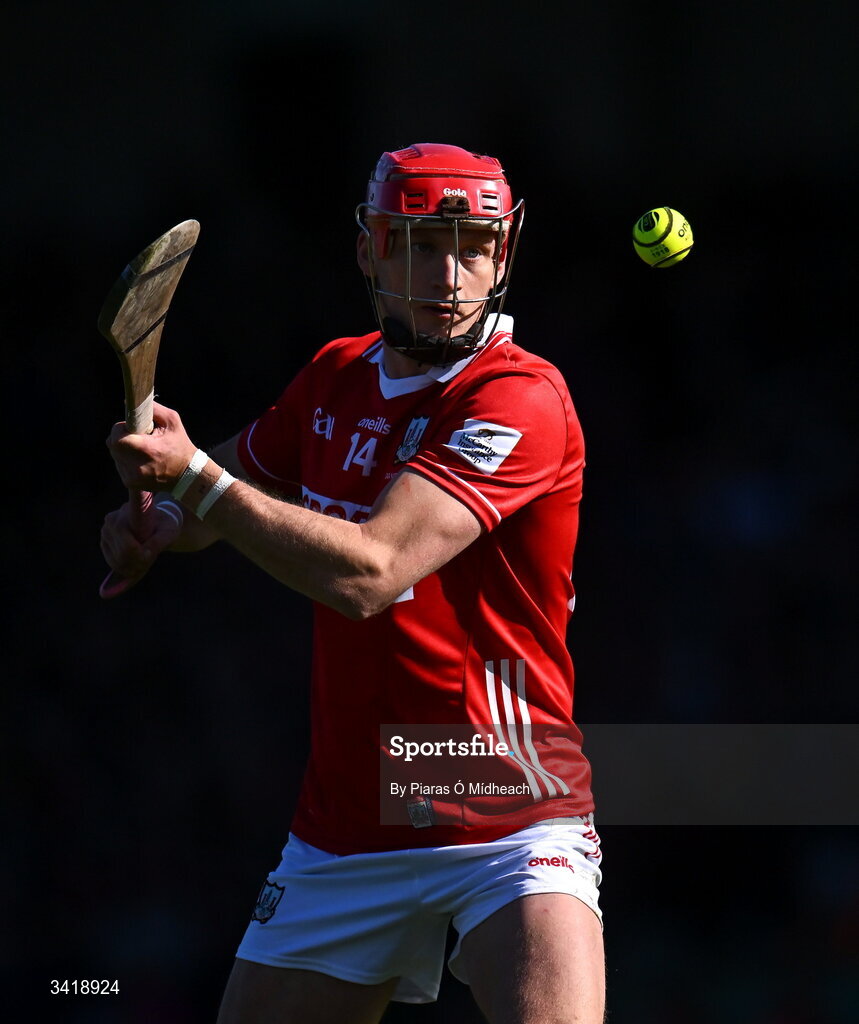 5 April 2026; Alan Connolly of Cork takes a free during the Allianz Hurling League Division 1A final match between Limerick and Cork at TUS Gaelic Grounds in Limerick. Photo by Piaras Ó Mídheach/Sportsfile