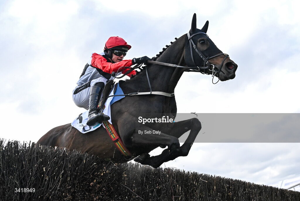 6 April 2026; Saint Sam, with Danny Mullins up, during the Underwriting Exchange Fairyhouse Steeplechase during day three of the Fairyhouse Easter Festival at Fairyhouse Racecourse in Ratoath, Meath. Photo by Seb Daly/Sportsfile