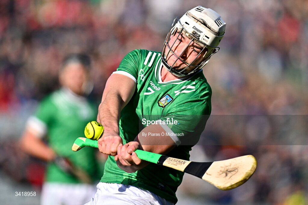 5 April 2026; Kyle Hayes of Limerick during the Allianz Hurling League Division 1A final match between Limerick and Cork at TUS Gaelic Grounds in Limerick. Photo by Piaras Ó Mídheach/Sportsfile