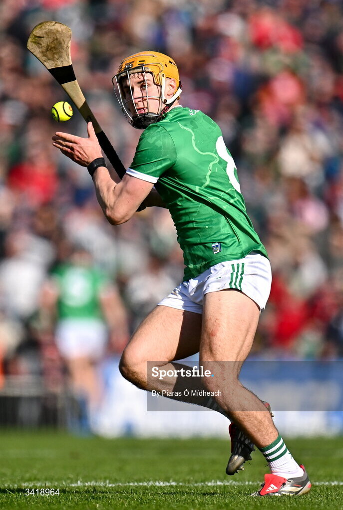5 April 2026; Adam English of Limerick during the Allianz Hurling League Division 1A final match between Limerick and Cork at TUS Gaelic Grounds in Limerick. Photo by Piaras Ó Mídheach/Sportsfile