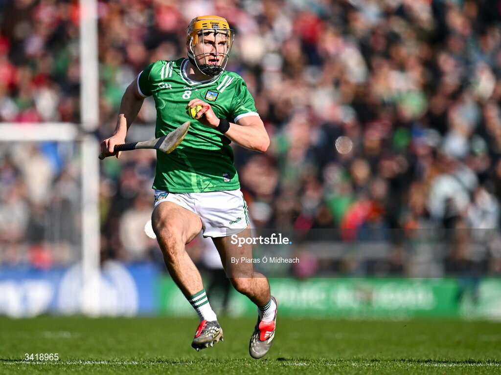 5 April 2026; Adam English of Limerick during the Allianz Hurling League Division 1A final match between Limerick and Cork at TUS Gaelic Grounds in Limerick. Photo by Piaras Ó Mídheach/Sportsfile