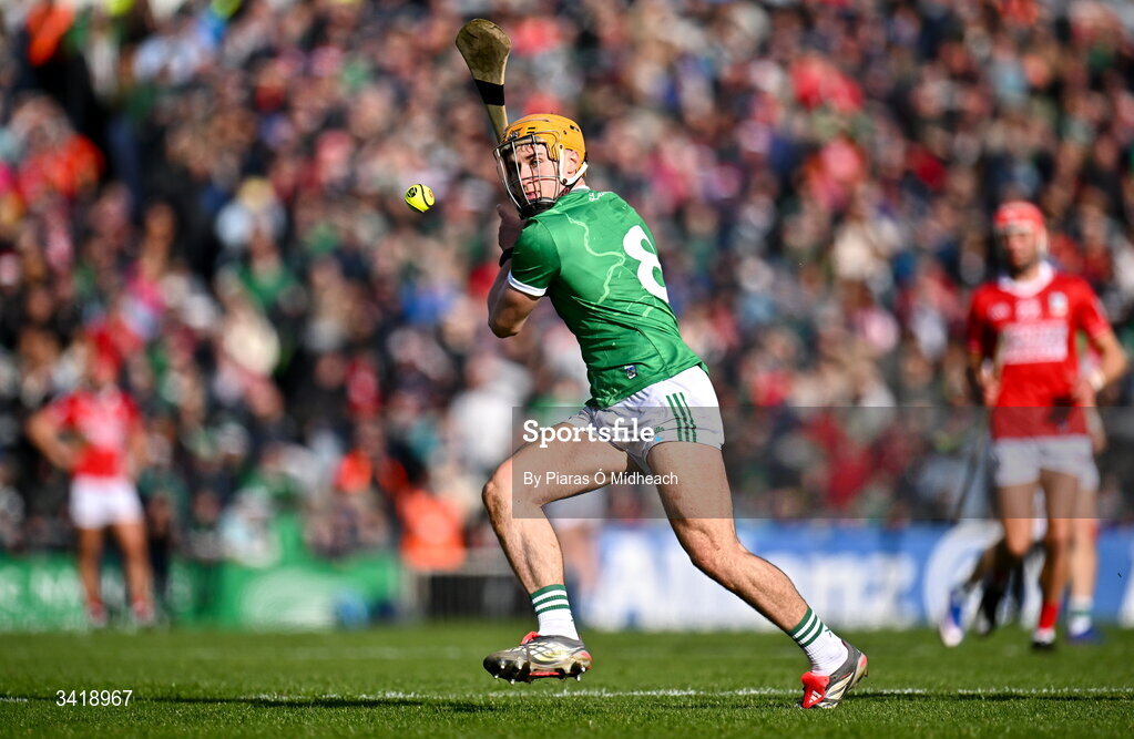 5 April 2026; Adam English of Limerick during the Allianz Hurling League Division 1A final match between Limerick and Cork at TUS Gaelic Grounds in Limerick. Photo by Piaras Ó Mídheach/Sportsfile