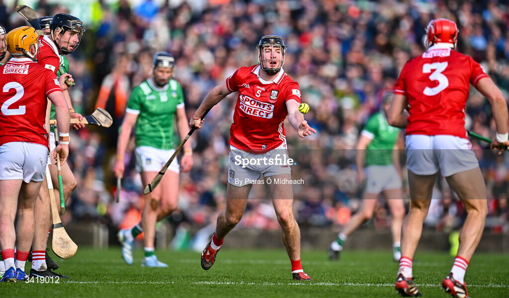 5 April 2026; Eoin Downey of Cork during the Allianz Hurling League Division 1A final match between Limerick and Cork at TUS Gaelic Grounds in Limerick. Photo by Piaras Ó Mídheach/Sportsfile