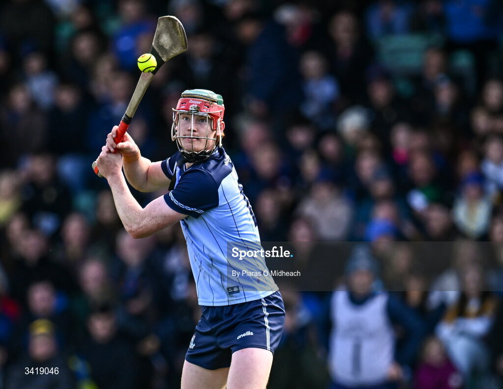 5 April 2026; Diarmuid Ó Dúlaing of Dublin scores a point from a free during the Allianz Hurling League Division 1B final match between Clare and Dublin at TUS Gaelic Grounds in Limerick. Photo by Piaras Ó Mídheach/Sportsfile