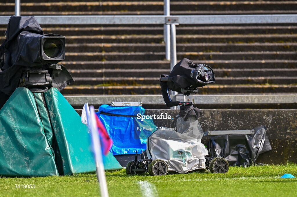 5 April 2026; A remote controlled TV camera pitchside before the Allianz Hurling League Division 1B final match between Clare and Dublin at TUS Gaelic Grounds in Limerick. Photo by Piaras Ó Mídheach/Sportsfile