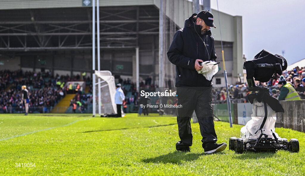 5 April 2026; A remote controlled TV camera pitchside during the Allianz Hurling League Division 1B final match between Clare and Dublin at TUS Gaelic Grounds in Limerick. Photo by Piaras Ó Mídheach/Sportsfile