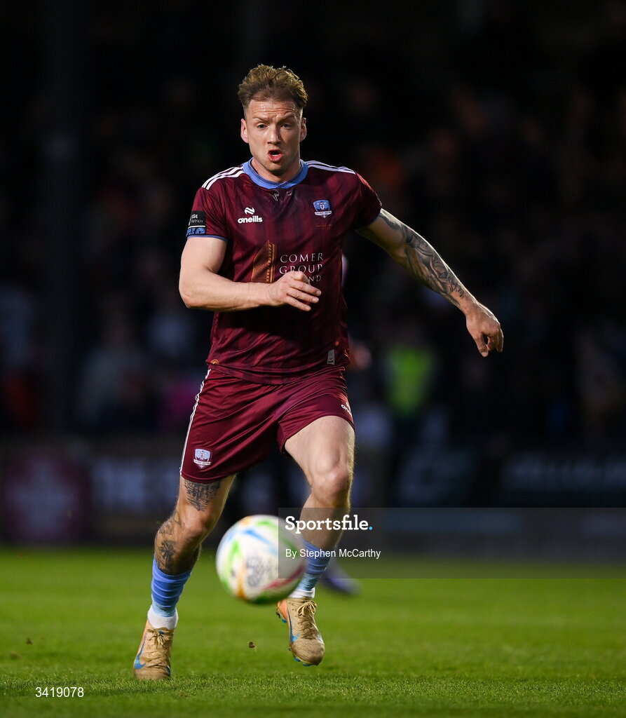 3 April 2026; Stephen Walsh of Galway United during the SSE Airtricity Men's Premier Division match between Galway United and Derry City at Eamonn Deacy Park in Galway. Photo by Stephen McCarthy/Sportsfile