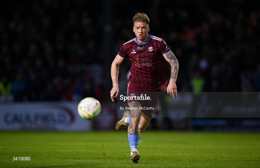 3 April 2026; Stephen Walsh of Galway United during the SSE Airtricity Men's Premier Division match between Galway United and Derry City at Eamonn Deacy Park in Galway. Photo by Stephen McCarthy/Sportsfile