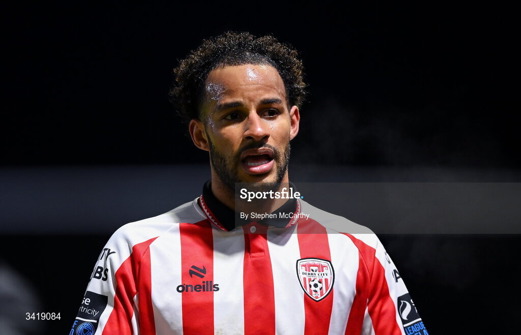 3 April 2026; Barry Cotter of Derry City during the SSE Airtricity Men's Premier Division match between Galway United and Derry City at Eamonn Deacy Park in Galway. Photo by Stephen McCarthy/Sportsfile