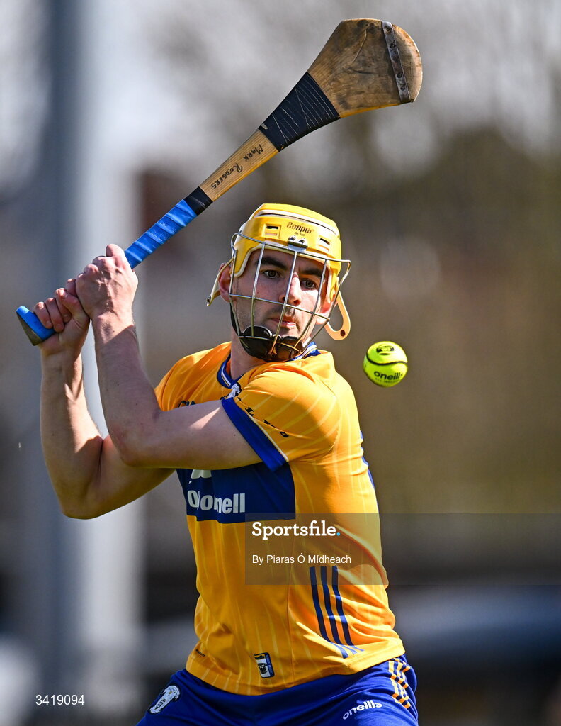 5 April 2026; Mark Rodgers of Clare takes a free during the Allianz Hurling League Division 1B final match between Clare and Dublin at TUS Gaelic Grounds in Limerick. Photo by Piaras Ó Mídheach/Sportsfile