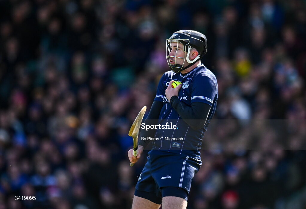 5 April 2026; Dublin goalkeeper Seán Brennan during the Allianz Hurling League Division 1B final match between Clare and Dublin at TUS Gaelic Grounds in Limerick. Photo by Piaras Ó Mídheach/Sportsfile