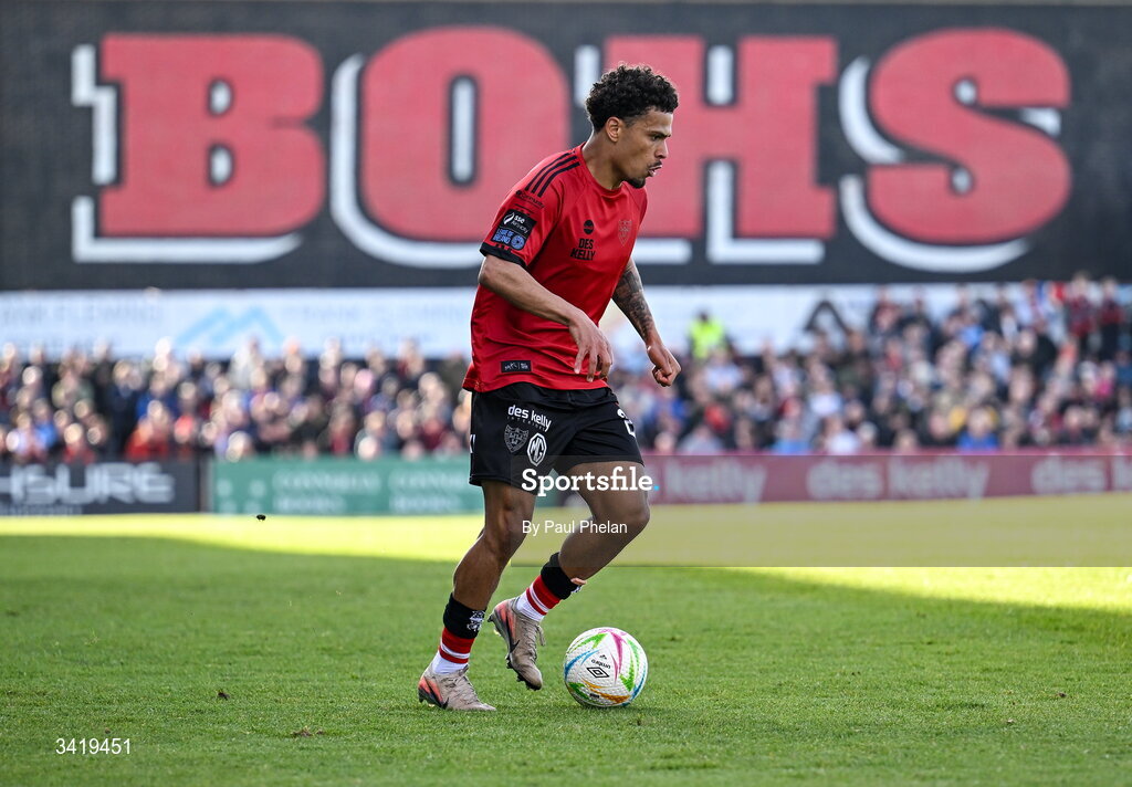 6 April 2026; Zane Myers of Bohemians during the SSE Airtricity Men's Premier Division match between Bohemians and Waterford at Dalymount Park in Dublin. Photo by Paul Phelan/Sportsfile