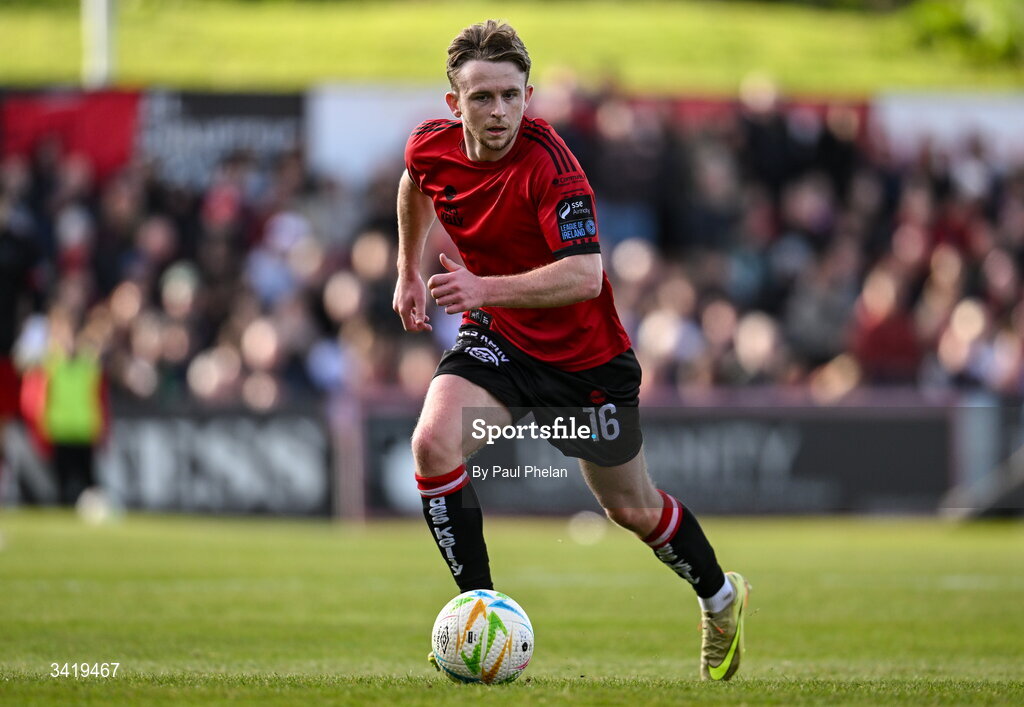 6 April 2026; Darragh Power of Bohemians during the SSE Airtricity Men's Premier Division match between Bohemians and Waterford at Dalymount Park in Dublin. Photo by Paul Phelan/Sportsfile