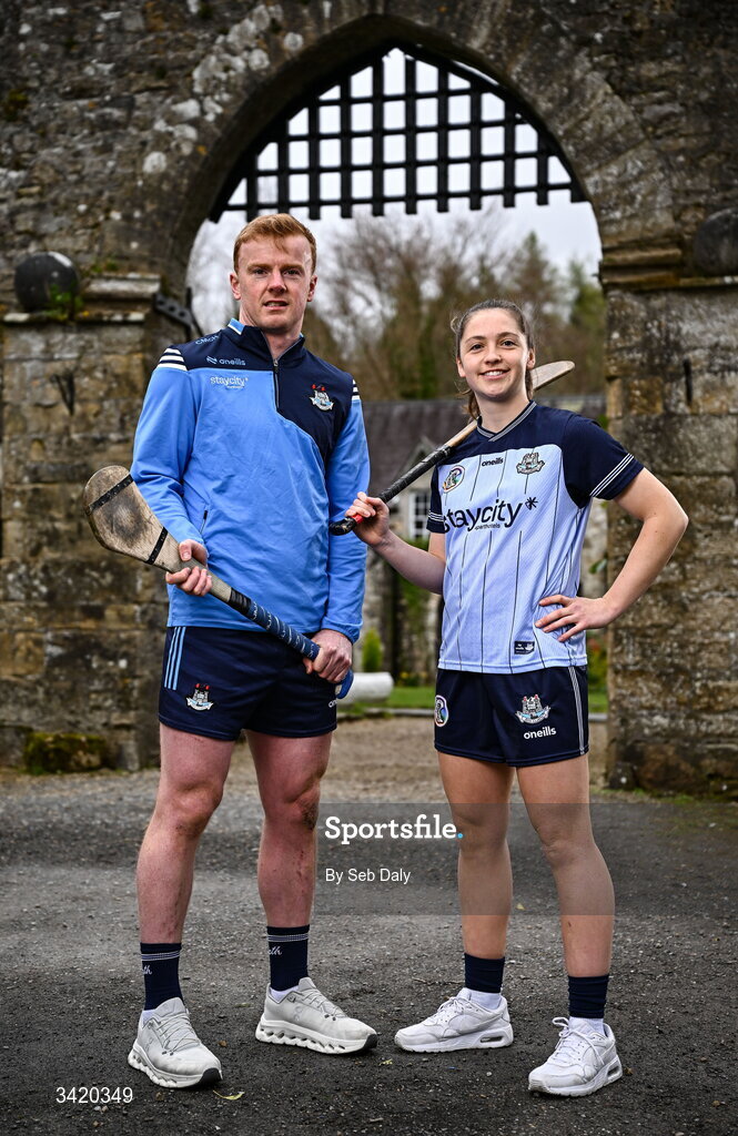 9 April 2026; Conor McHugh and Aisling O'Neill of Dublin pictured at the launch of the 2026 Leinster GAA Senior Hurling and Camogie Championships, at The Kinnitty Castle Hotel in Kinnitty, Offaly. Photo by Seb Daly/Sportsfile