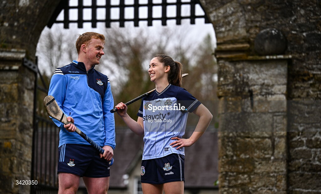 9 April 2026; Conor McHugh and Aisling O'Neill of Dublin pictured at the launch of the 2026 Leinster GAA Senior Hurling and Camogie Championships, at The Kinnitty Castle Hotel in Kinnitty, Offaly. Photo by Seb Daly/Sportsfile