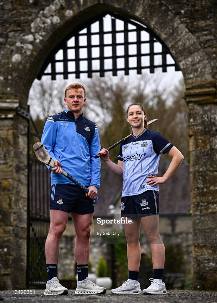 9 April 2026; Conor McHugh and Aisling O'Neill of Dublin pictured at the launch of the 2026 Leinster GAA Senior Hurling and Camogie Championships, at The Kinnitty Castle Hotel in Kinnitty, Offaly. Photo by Seb Daly/Sportsfile