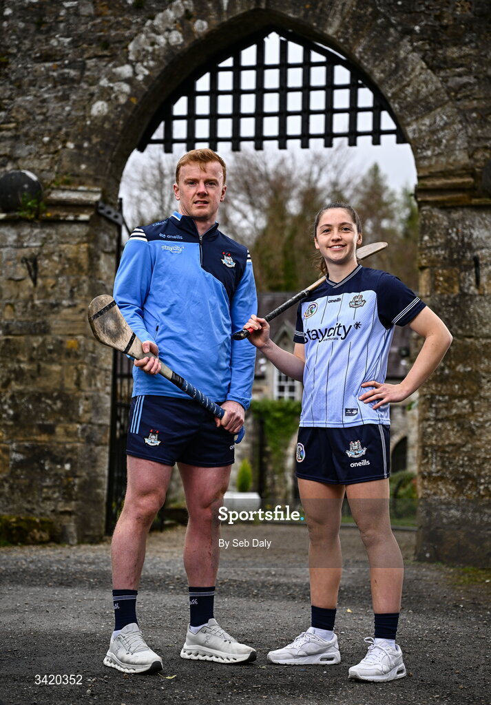 9 April 2026; Conor McHugh and Aisling O'Neill of Dublin pictured at the launch of the 2026 Leinster GAA Senior Hurling and Camogie Championships, at The Kinnitty Castle Hotel in Kinnitty, Offaly. Photo by Seb Daly/Sportsfile