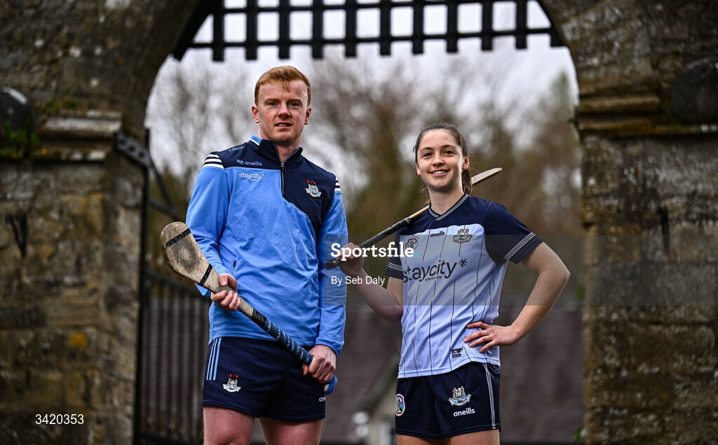 9 April 2026; Conor McHugh and Aisling O'Neill of Dublin pictured at the launch of the 2026 Leinster GAA Senior Hurling and Camogie Championships, at The Kinnitty Castle Hotel in Kinnitty, Offaly. Photo by Seb Daly/Sportsfile