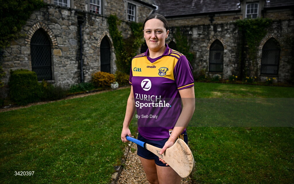 9 April 2026; Keeva Steadmond of Wexford pictured at the launch of the 2026 Leinster GAA Senior Camogie Championship, at The Kinnitty Castle Hotel in Kinnitty, Offaly. Photo by Seb Daly/Sportsfile