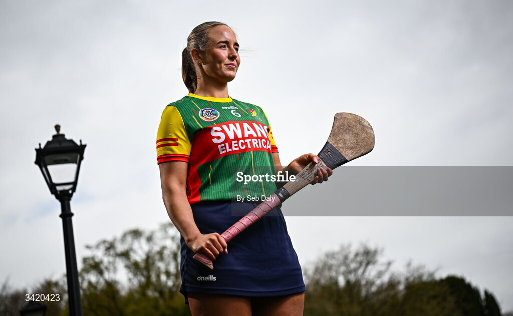 9 April 2026; Rachel Breen of Carlow pictured at the launch of the 2026 Leinster GAA Senior Camogie Championship, at The Kinnitty Castle Hotel in Kinnitty, Offaly. Photo by Seb Daly/Sportsfile