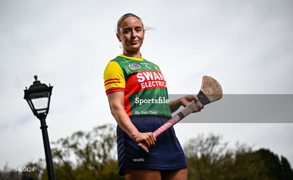 9 April 2026; Rachel Breen of Carlow pictured at the launch of the 2026 Leinster GAA Senior Camogie Championship, at The Kinnitty Castle Hotel in Kinnitty, Offaly. Photo by Seb Daly/Sportsfile
