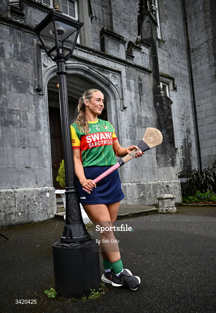 9 April 2026; Rachel Breen of Carlow pictured at the launch of the 2026 Leinster GAA Senior Camogie Championship, at The Kinnitty Castle Hotel in Kinnitty, Offaly. Photo by Seb Daly/Sportsfile