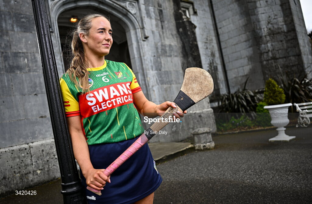 9 April 2026; Rachel Breen of Carlow pictured at the launch of the 2026 Leinster GAA Senior Camogie Championship, at The Kinnitty Castle Hotel in Kinnitty, Offaly. Photo by Seb Daly/Sportsfile