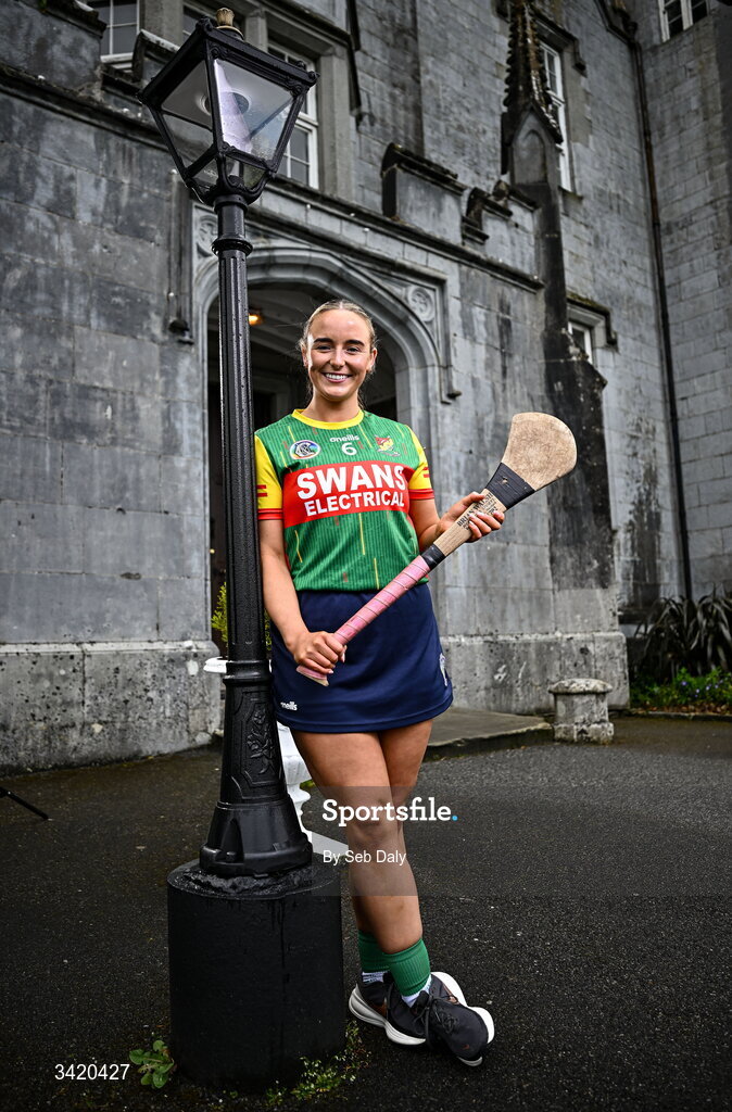 9 April 2026; Rachel Breen of Carlow pictured at the launch of the 2026 Leinster GAA Senior Camogie Championship, at The Kinnitty Castle Hotel in Kinnitty, Offaly. Photo by Seb Daly/Sportsfile
