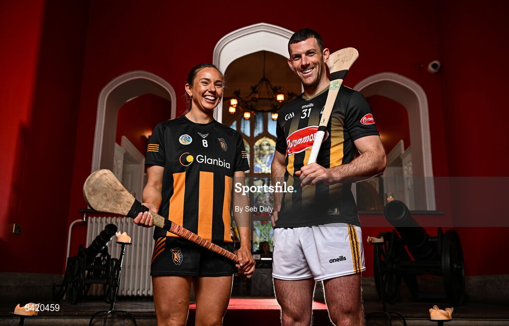 9 April 2026; Caoimhe Dowling and Eoin Cody of Kilkenny pictured at the launch of the 2026 Leinster GAA Senior Hurling and Camogie Championships, at The Kinnitty Castle Hotel in Kinnitty, Offaly. Photo by Seb Daly/Sportsfile