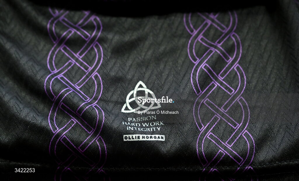 10 April 2026; A general view of Galway United jersey, their third kit in tribute to the late Ollie Horgan, former Galway United assistant manager, before the SSE Airtricity Men's Premier Division match between Galway United and Shelbourne at Eamonn Deacy Park in Galway. Photo by Piaras Ó Mídheach/Sportsfile