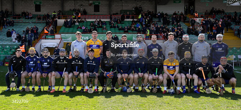 5 April 2026; The Clare team pose for team picture before the Allianz Hurling League Division 1B final match between Clare and Dublin at TUS Gaelic Grounds in Limerick. Photo by John Sheridan/Sportsfile