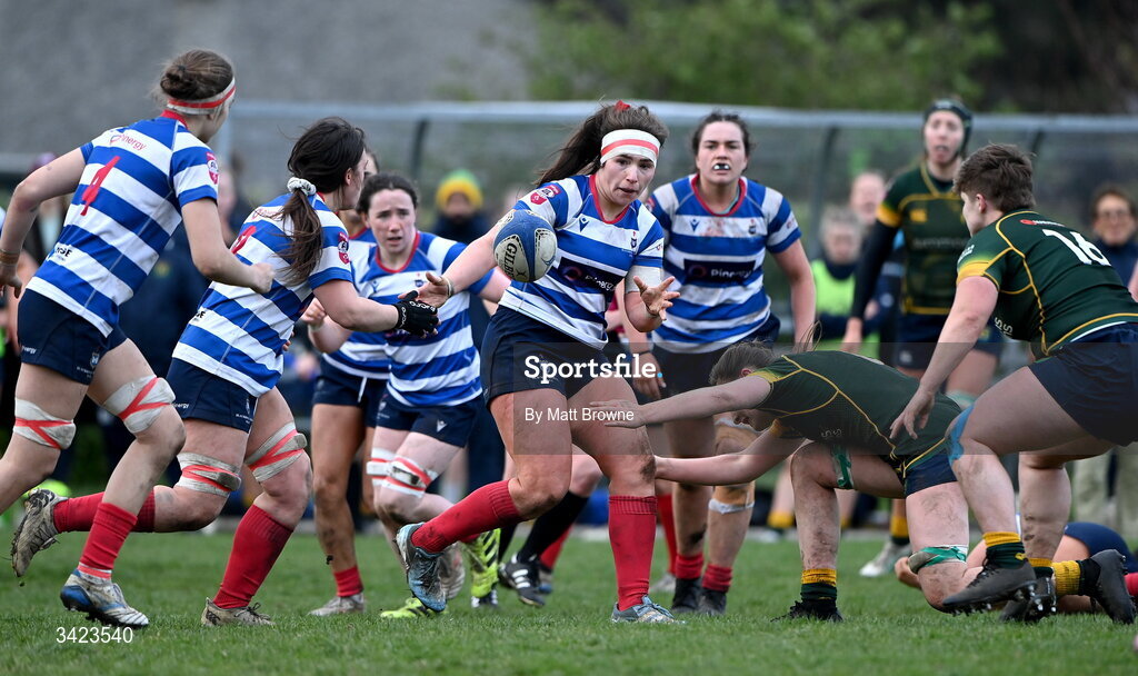 11 April 2026; Aoife Moore of Blackrock College during the Energia Women's All-Ireland League semi-final match between Blackrock College and Railway Union at Stradbrook Road in Dublin. Photo by Matt Browne/Sportsfile