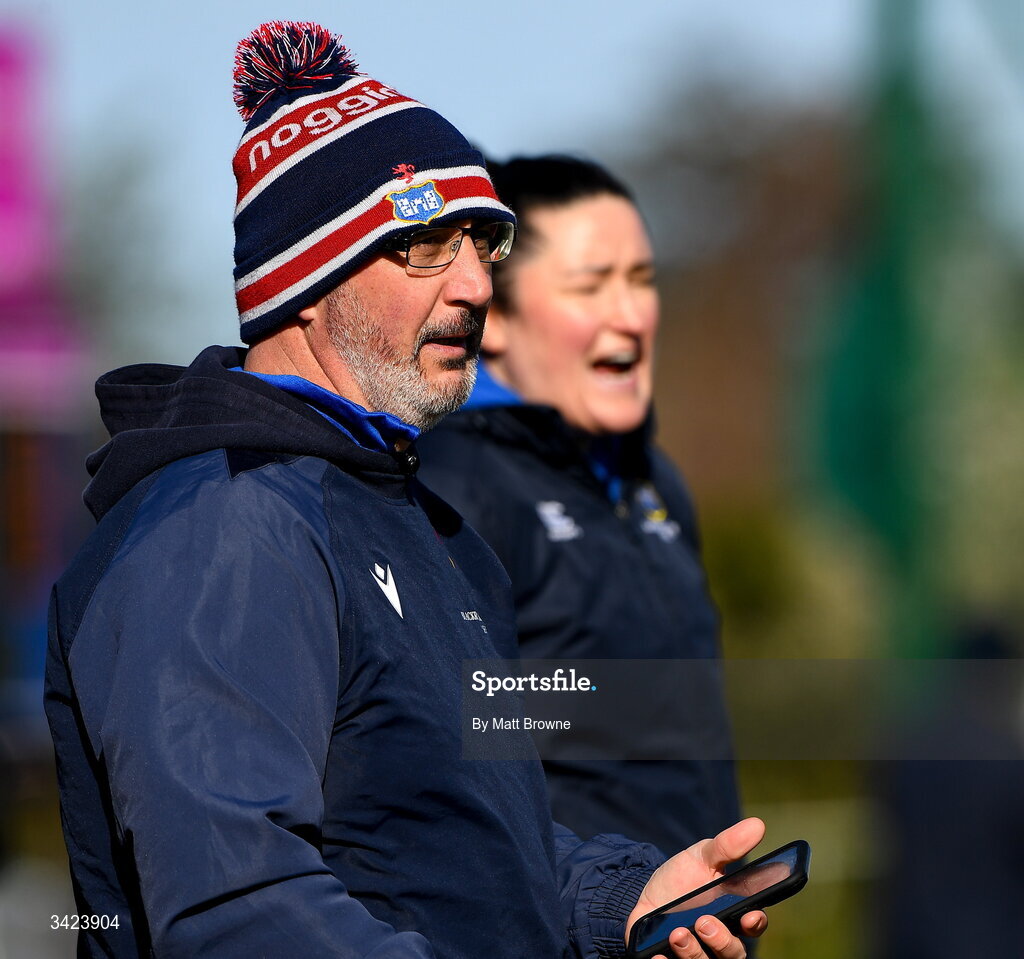 11 April 2026; Blackrock College head coach Niall Neville during the Energia Women's All-Ireland League semi-final match between Blackrock College and Railway Union at Stradbrook Road in Dublin. Photo by Matt Browne/Sportsfile